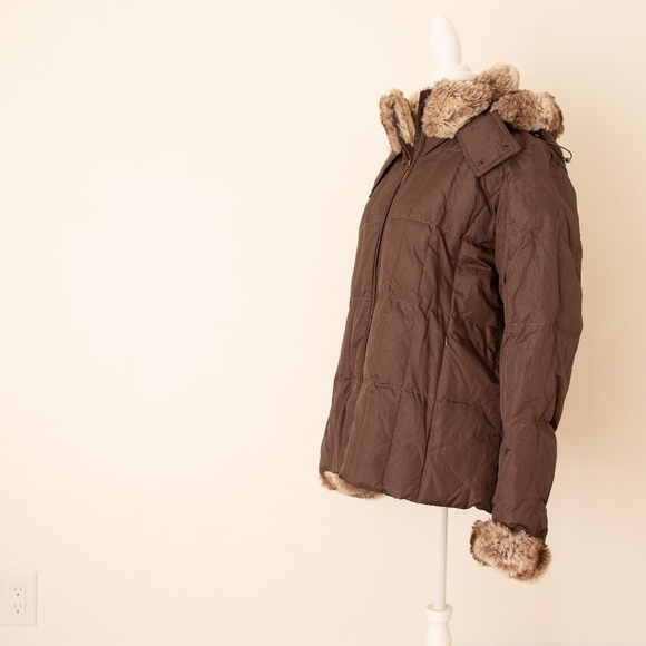 New Faux Fur Puffer Jacket in Chocolate Brown - Picture 2 of 4